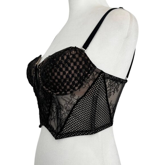 Victoria's Secret Black Floral Lace Corset Bustier Top Bra Vamp Witchy Goth 32C - Picture 4 of 15